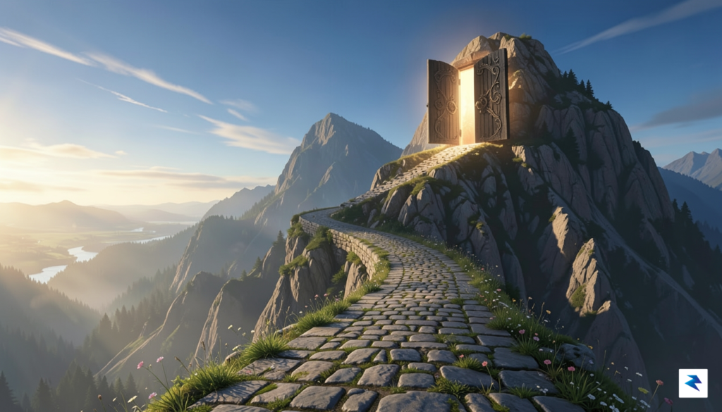 A conceptual illustration of a winding road leading toward a&hellip;