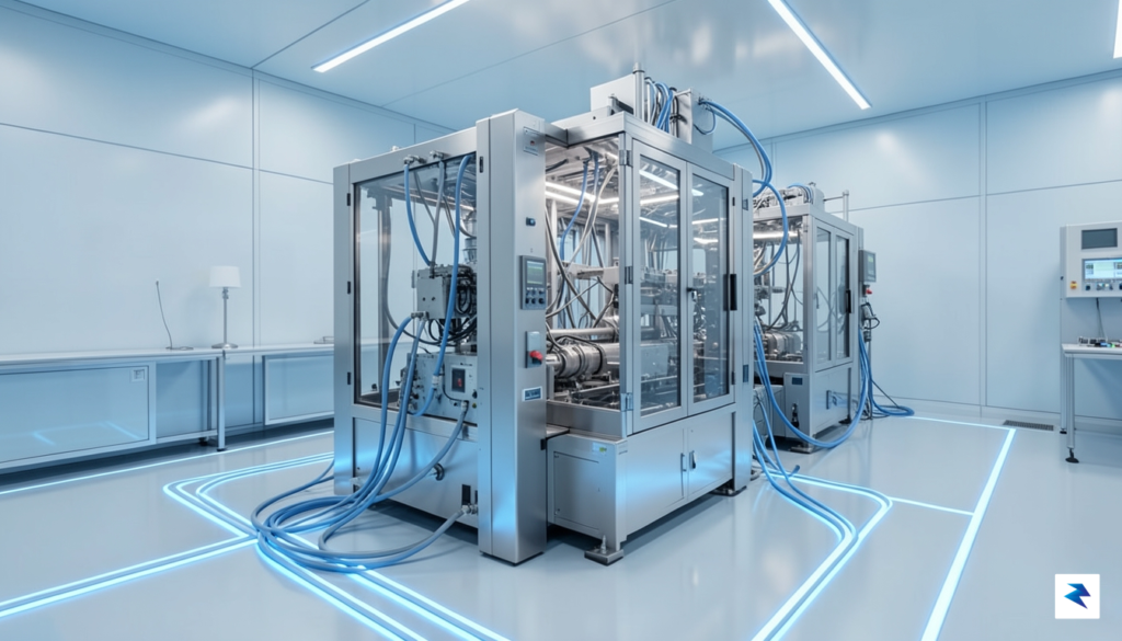 A detailed 3D visualization of a complex semiconductor lithography machine…