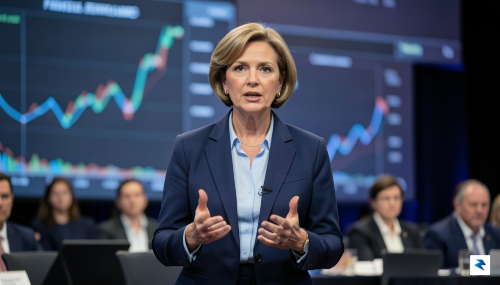 A professional studio portrait of Federal Reserve Governor Lisa Cook&hellip;