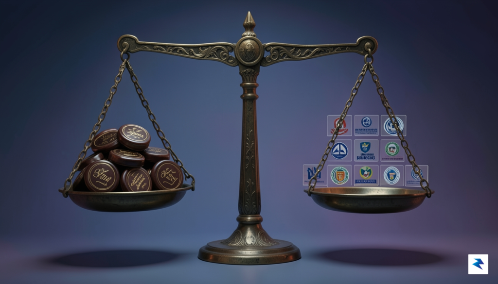 A conceptual digital illustration showing a balance scale where one&hellip;