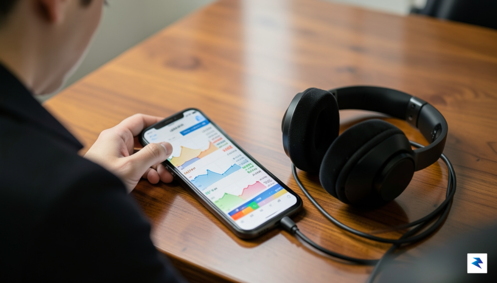 A close-up, high-definition photograph of a professional audiophile checking price&hellip;
