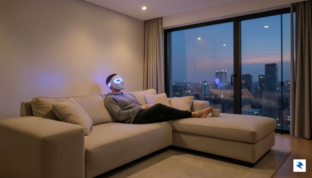A person relaxing on a comfortable sofa while wearing a&hellip;