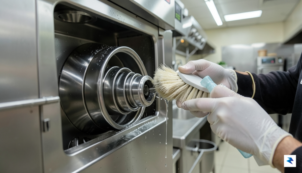 A close-up shot of a person carefully cleaning the internal…