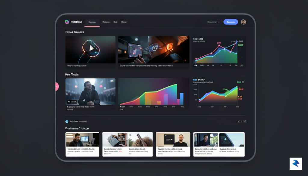 A sleek, futuristic digital interface displaying a unified news dashboard&hellip;