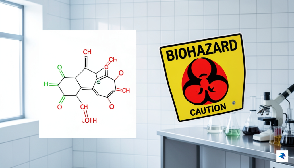 A conceptual illustration showing a chemical molecule diagram of chlorine…