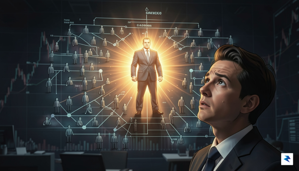A conceptual illustration showing a retail investor looking at a&hellip;