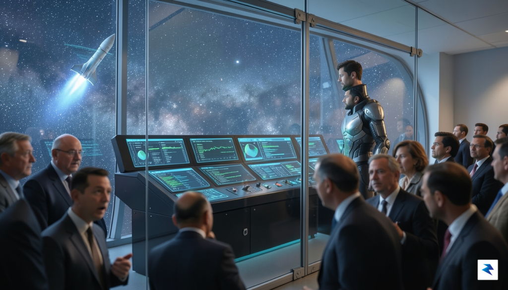 A conceptual digital illustration showing a visionary founder standing at&hellip;