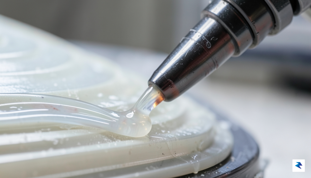 A close-up, high-tech shot of a 3D printer nozzle extruding&hellip;