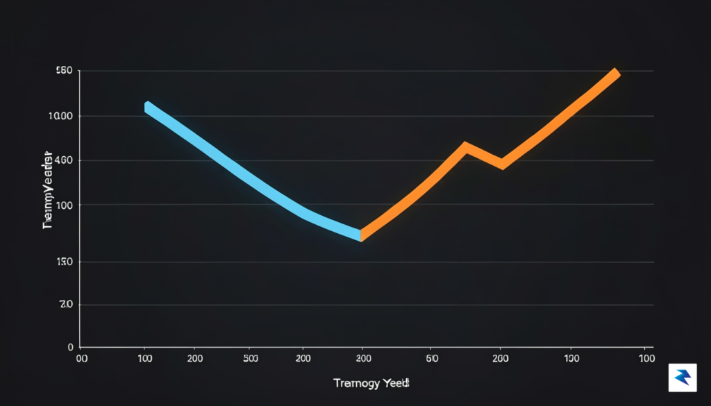 A dramatic, clean financial chart showing a downward trendline for&hellip;