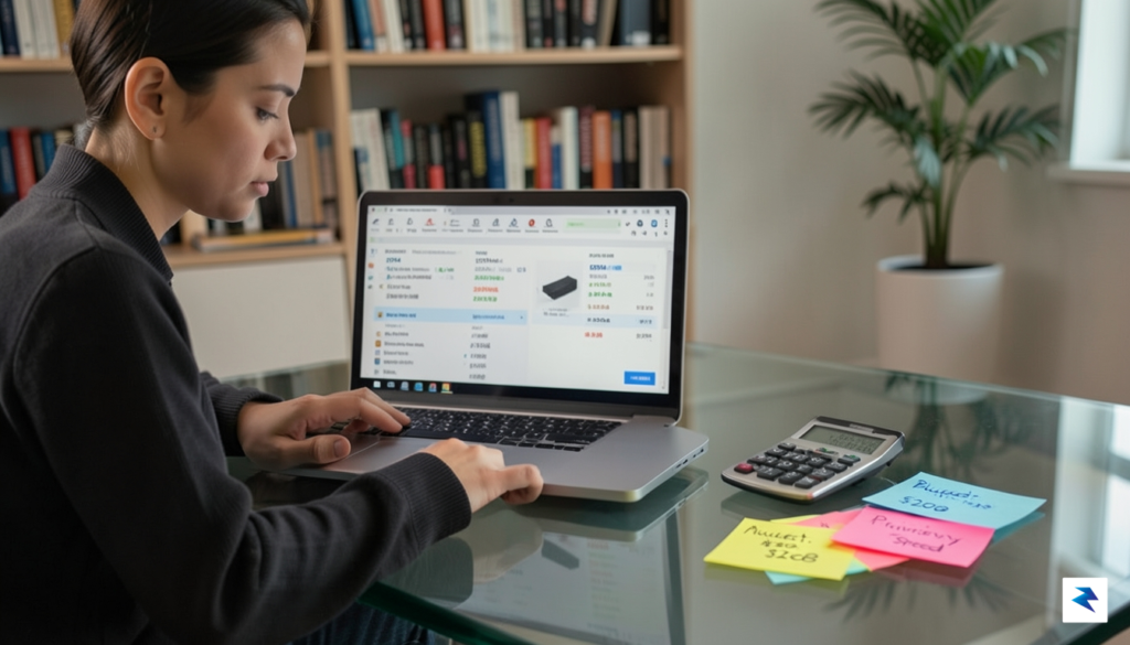 A person carefully comparing specifications and prices of computer memory&hellip;