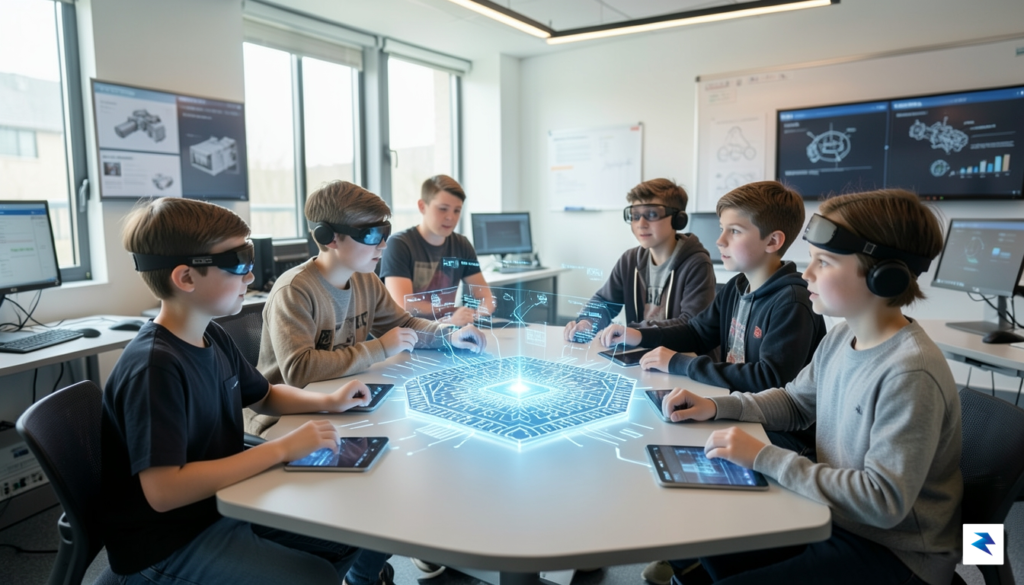 A diverse group of young students in a modern, high-tech&hellip;