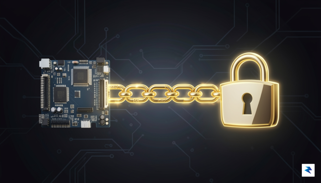 A conceptual digital illustration showing a glowing, multi-layered chain of&hellip;