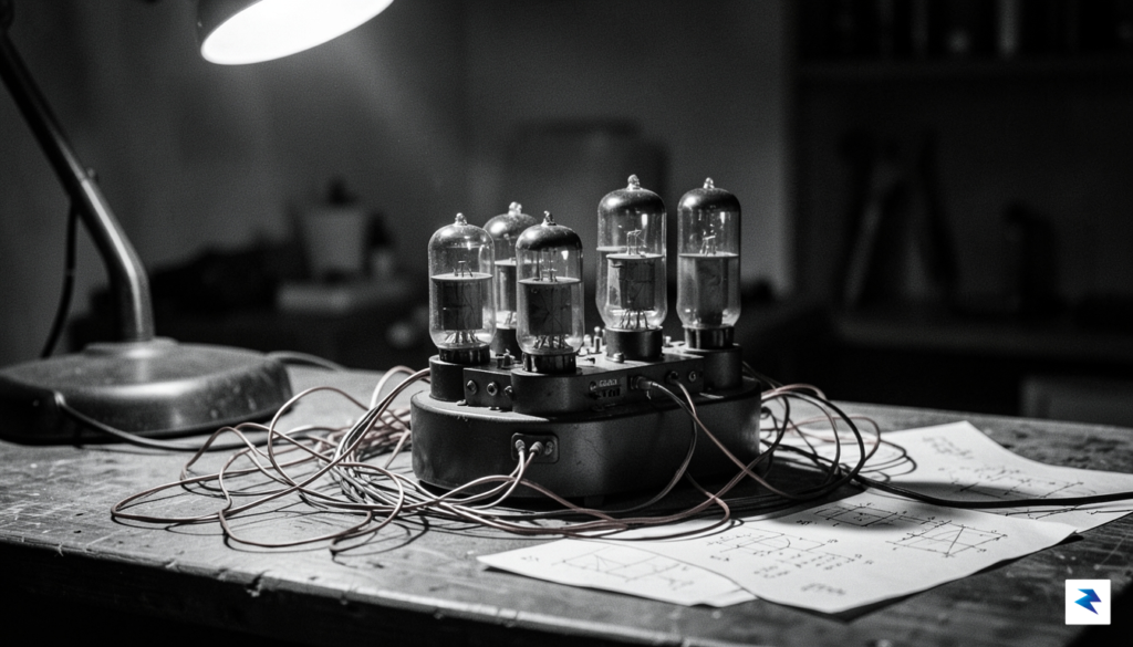 A conceptual, high-contrast black and white photograph showing a vintage&hellip;