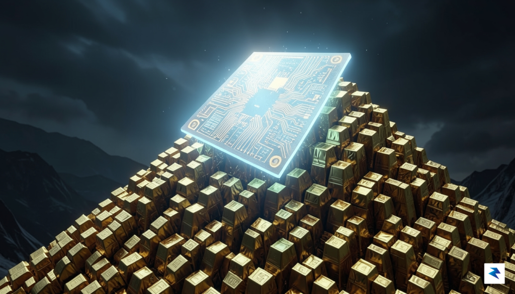 A conceptual digital art piece depicting a glowing, intricate silicon&hellip;