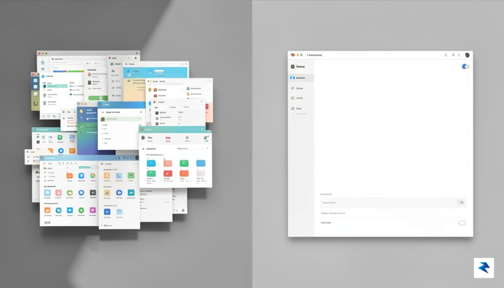A conceptual illustration of a cluttered, disorganized software dashboard transitioning&hellip;