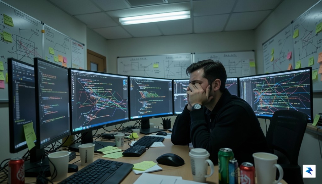 A developer looking overwhelmed by a tangled mess of interconnected&hellip;
