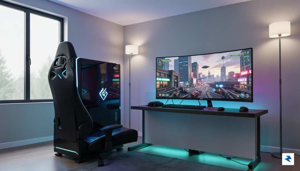 A high-end gaming living room setup featuring a sleek, futuristic&hellip;