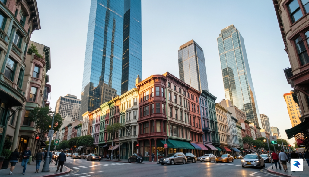 A wide-angle shot of a modern San Francisco street at&hellip;