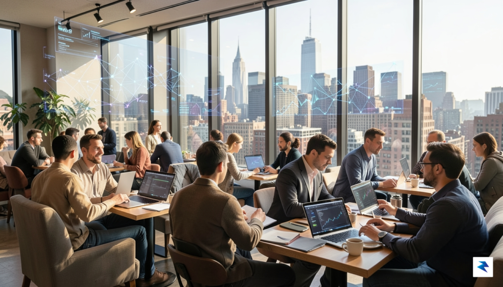 A diverse group of tech professionals working on laptops in&hellip;