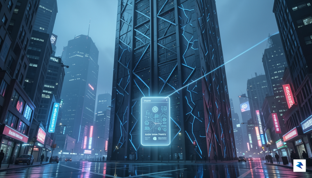 A surreal, cinematic shot of a digital, glowing translucent passport&hellip;