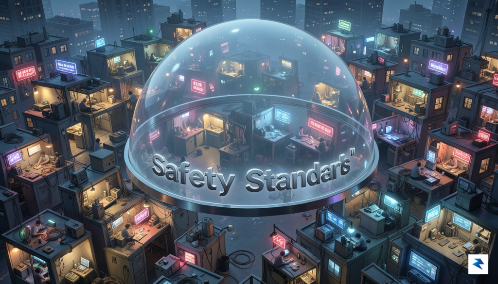 A conceptual digital illustration showing a glass dome labeled "Safety&hellip;