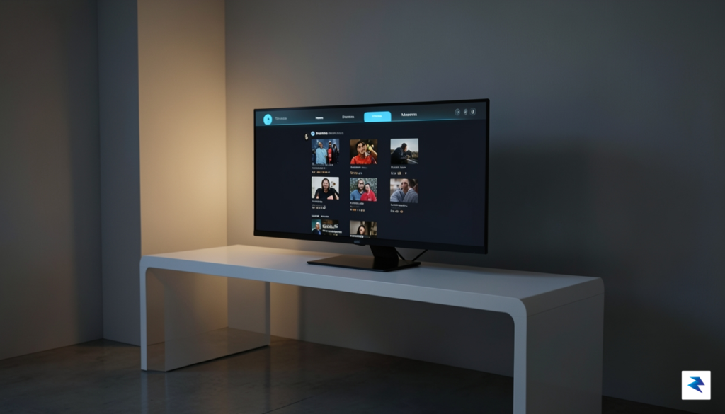 A sleek, modern digital interface glowing in a dimly lit,&hellip;