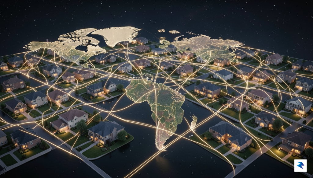 A conceptual digital illustration showing a global network of gold-toned&hellip;