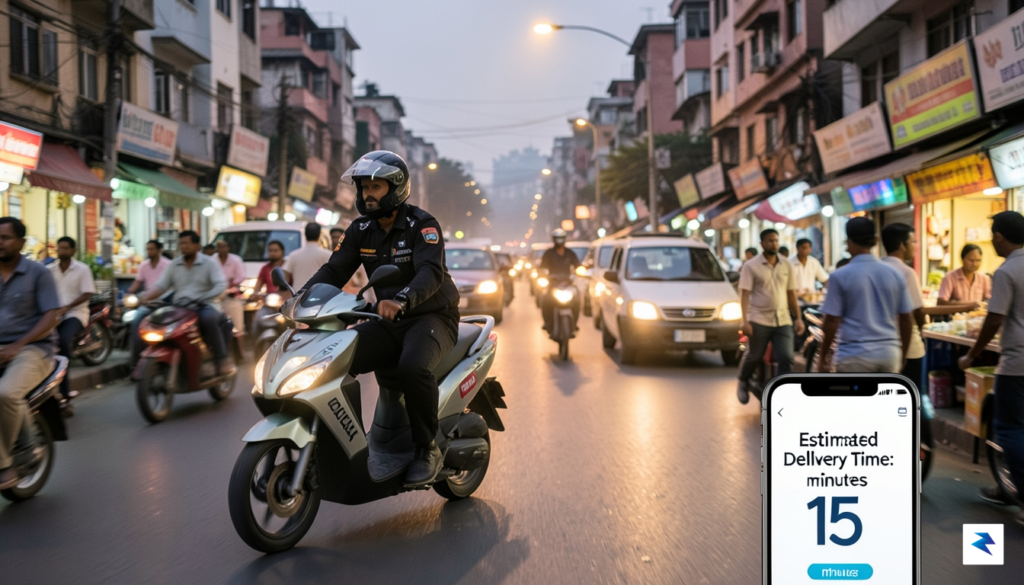 A bustling urban street in India at dusk, showing a&hellip;