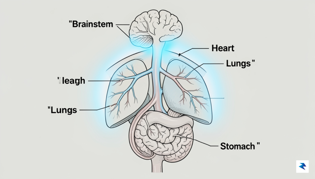 An anatomical illustration showing the path of the vagus nerve&hellip;