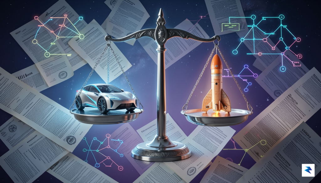 A conceptual digital illustration showing a complex web of legal…