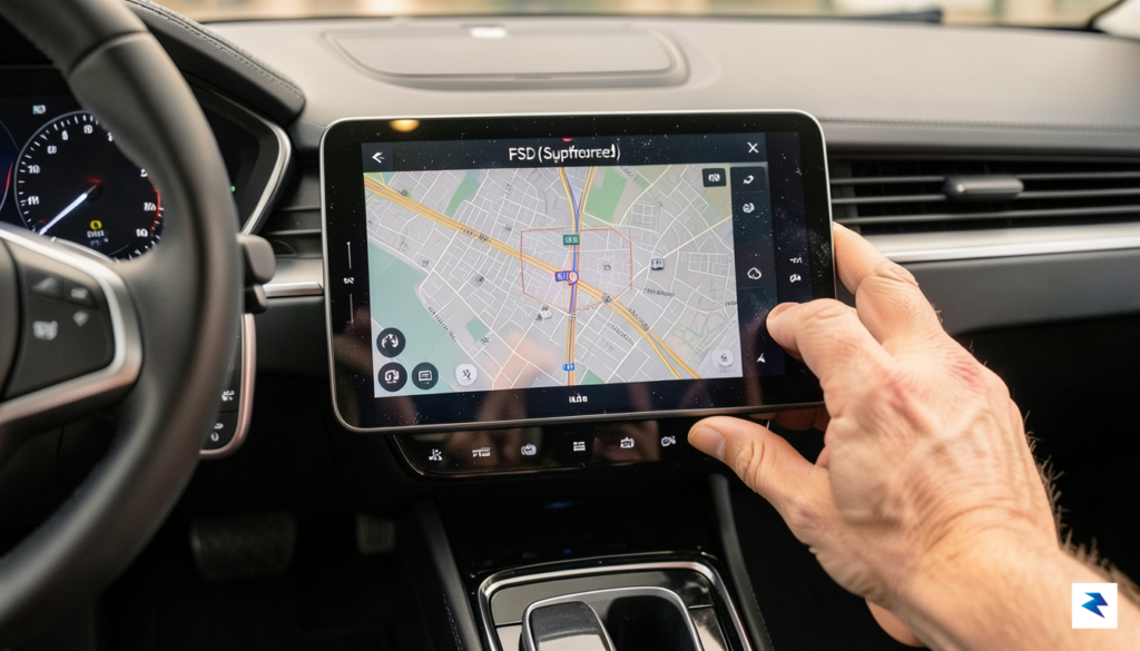 A close-up view of a Tesla dashboard screen displaying the&hellip;