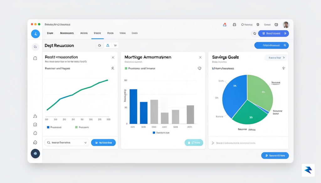 A modern, minimalist digital interface showing a financial planning dashboard&hellip;