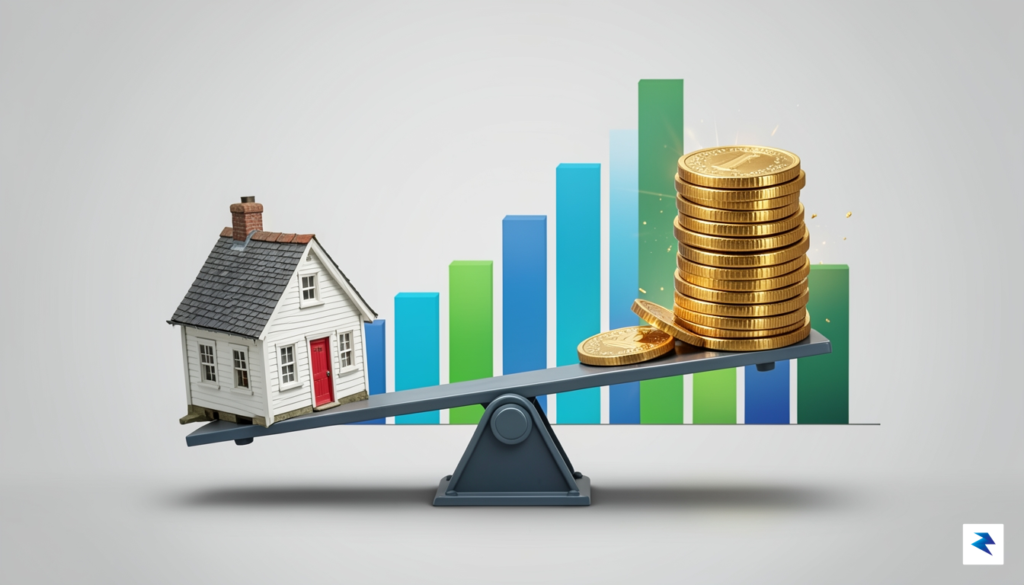 A digital illustration showing a seesaw balancing a house on&hellip;