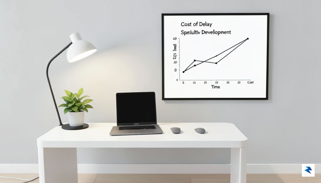 A modern, minimalist office workspace with a whiteboard showing a&hellip;
