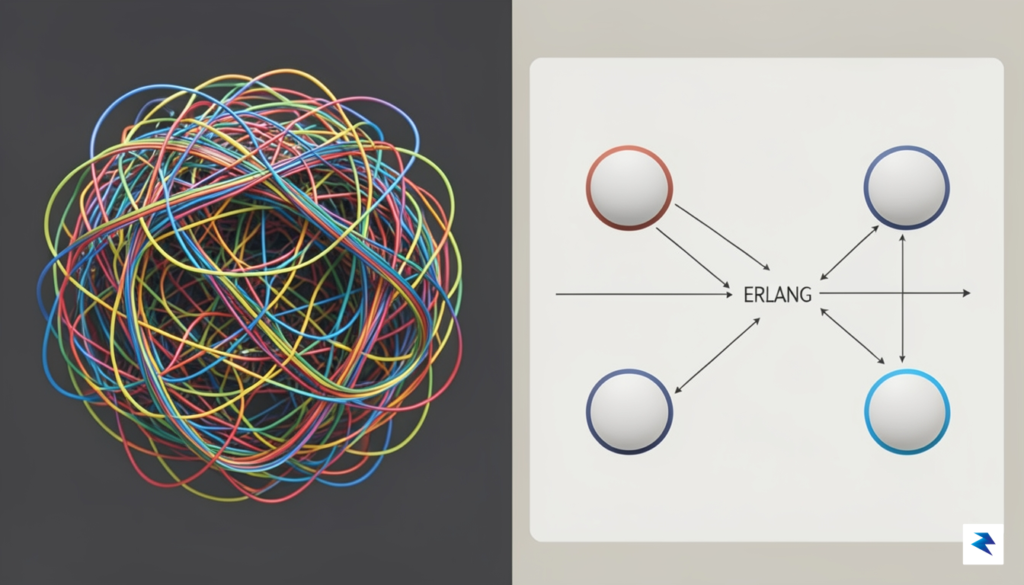 A conceptual diagram showing the contrast between a complex, tangled&hellip;