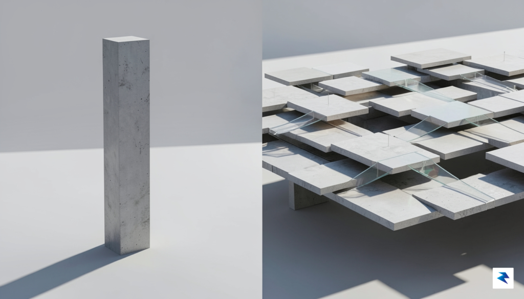 A conceptual 3D illustration showing a small, singular pillar being&hellip;
