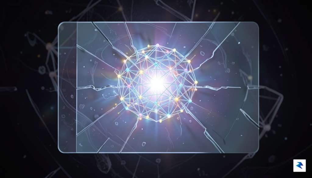A digital illustration depicting a glowing, abstract neural network node&hellip;