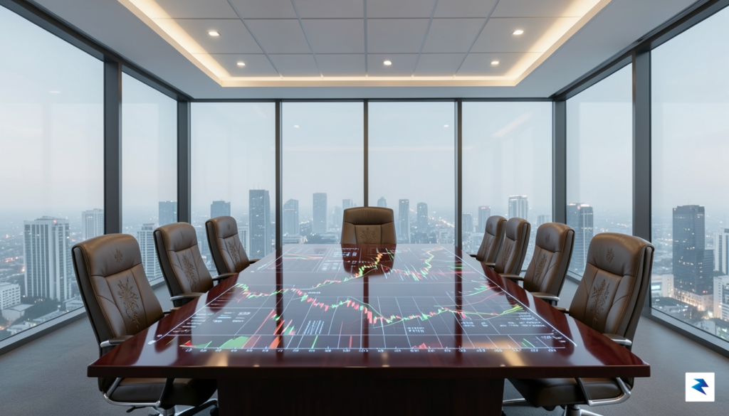 A conceptual digital illustration of a sleek, modern central bank&hellip;