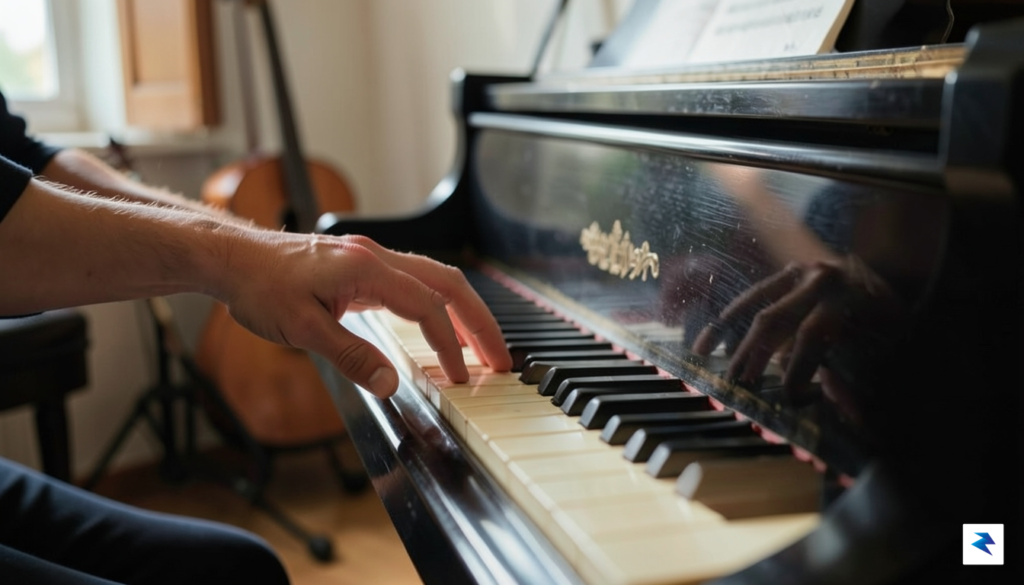 A close-up, high-resolution shot of a musician&rsquo;s hands gently resting&hellip;