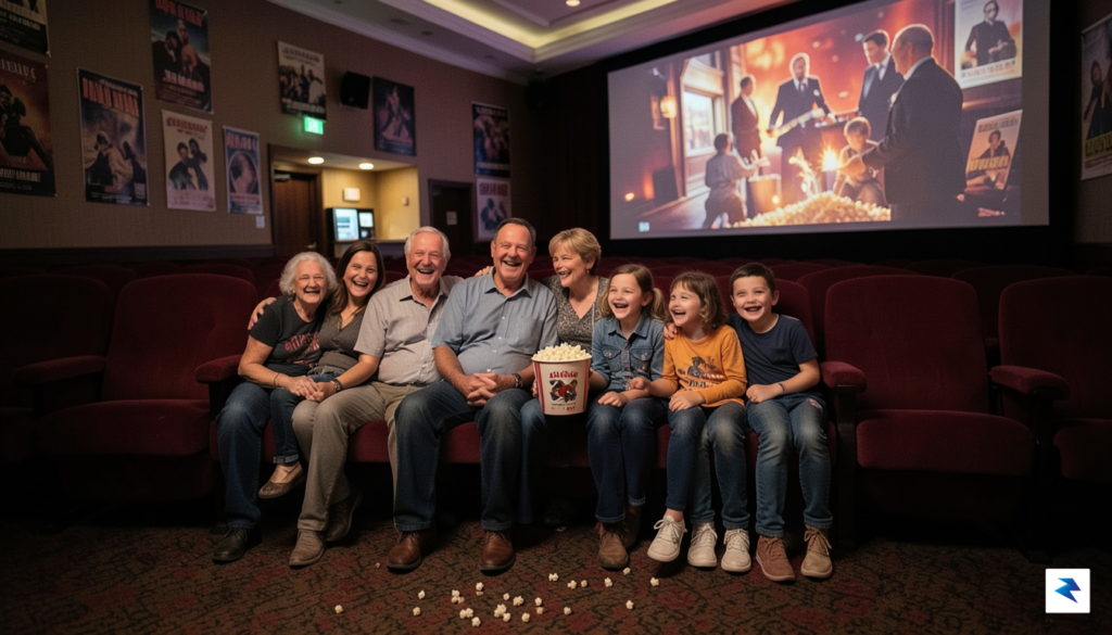 A wide, cinematic shot of a multi-generational family sitting in&hellip;
