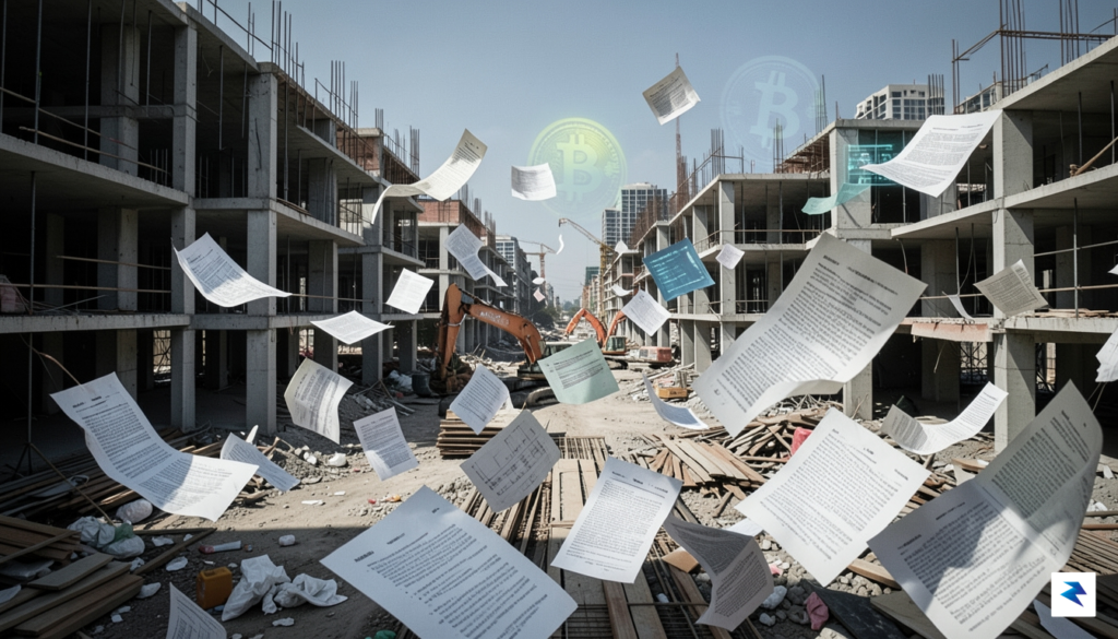 A chaotic scene depicting legislative documents swirling around a housing&hellip;