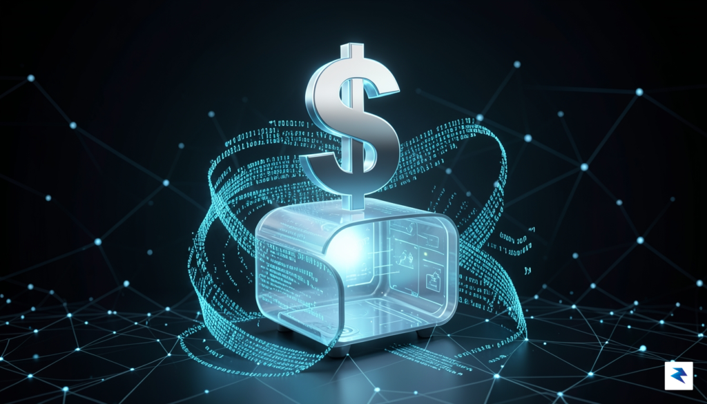 A conceptual illustration showing a digital dollar sign hovering above&hellip;