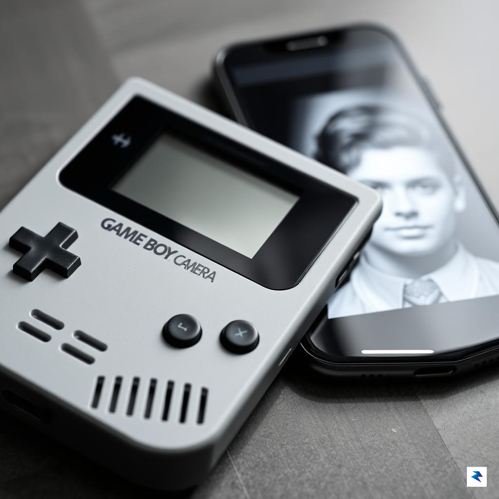 A close-up shot of a vintage gray Game Boy Camera&hellip;