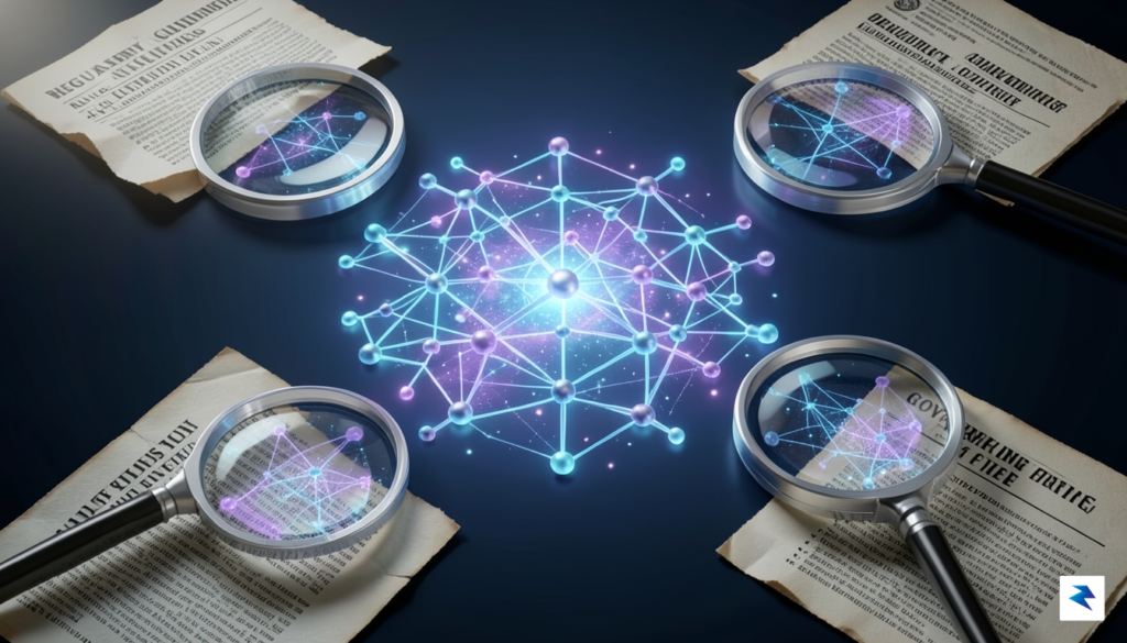 A conceptual digital illustration showing a glowing, intricate neural network…