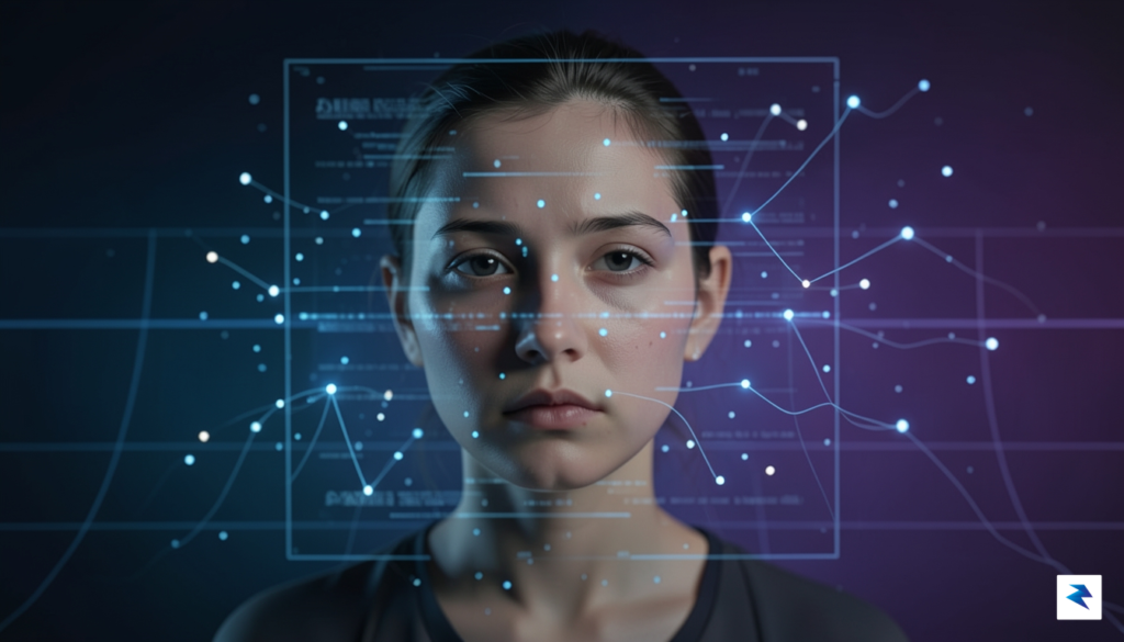 A digital rendering of a face being scanned by an…