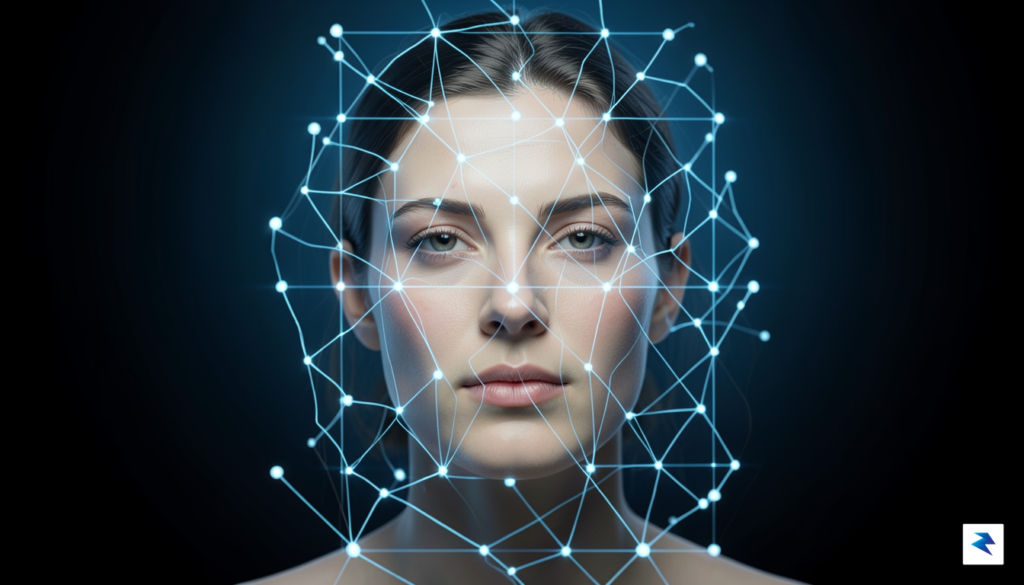 A conceptual digital visualization of a human face being analyzed…