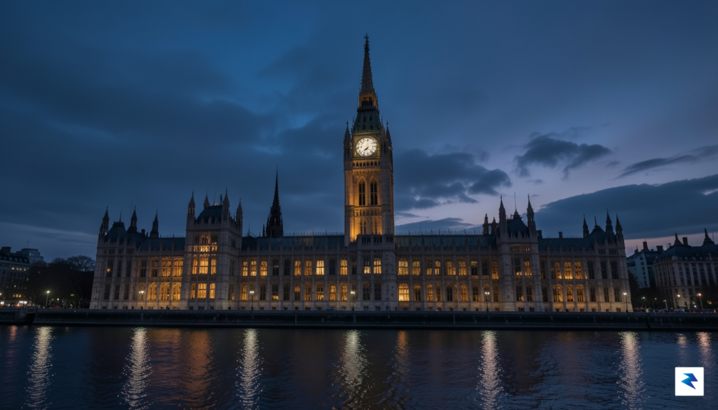 A wide-angle shot of the Houses of Parliament at twilight,&hellip;