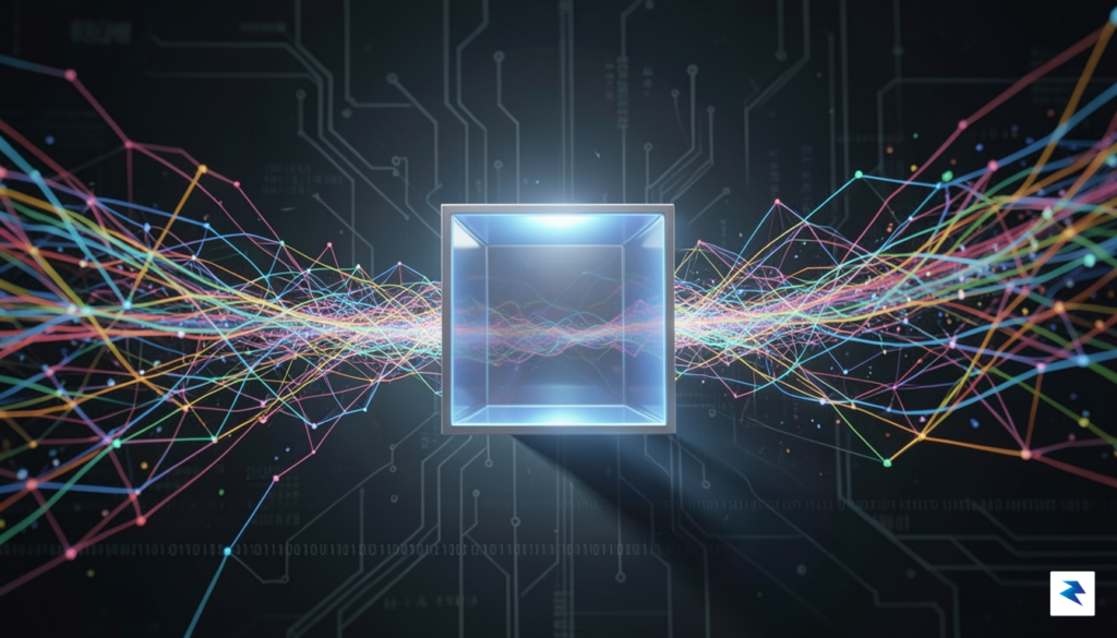 A digital visualization of a complex network data stream being…