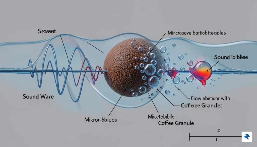 A close-up scientific diagram showing a sound wave passing through…