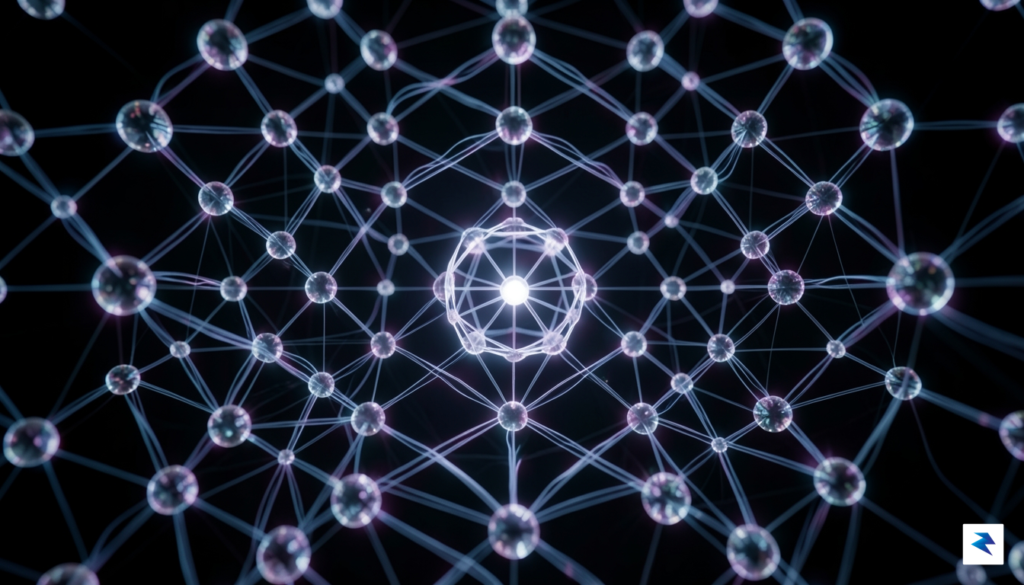 A conceptual digital art piece showing a lattice of glowing,&hellip;